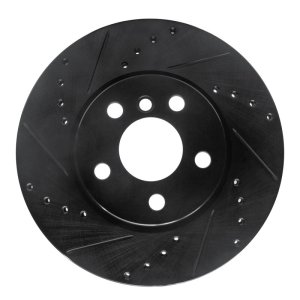 Mini Cooper Brake Rotor (1) - Front Left - R1 Concepts - Drilled & Slotted - Black - `14-`21